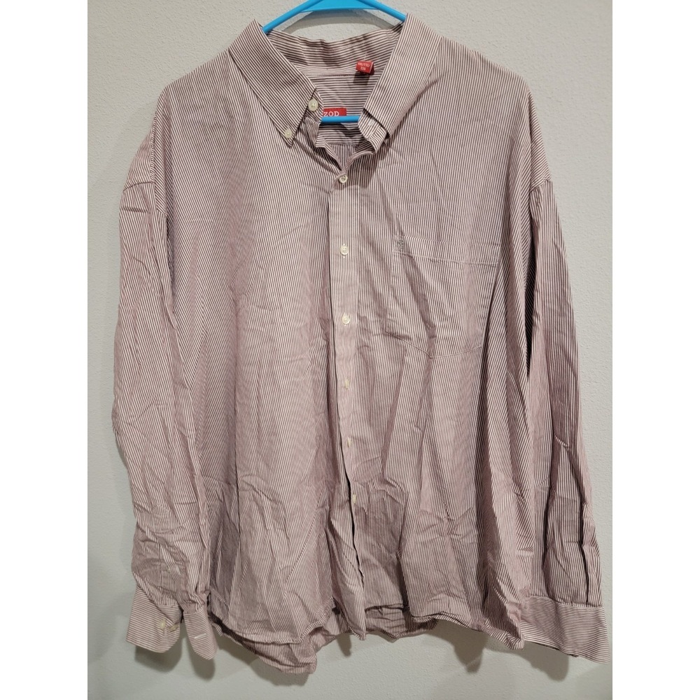 Izod Men's XXL‎ button down long sleeve shirt: Maroon & White Striped EUC